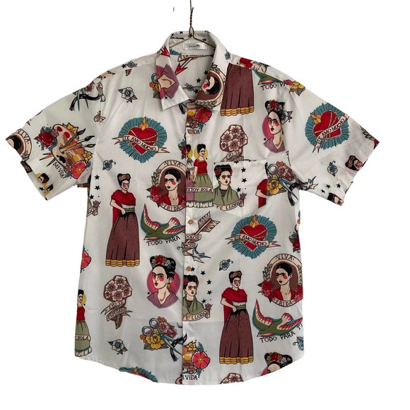 ChArmkpR Other - Frida Kahlo  Button Down Shirt Unisex Men's Large Slim Pop Art Print Streetwear